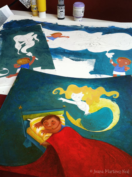 Detail of 3 illustrations for Jorge, el Pintor de Sirenas
